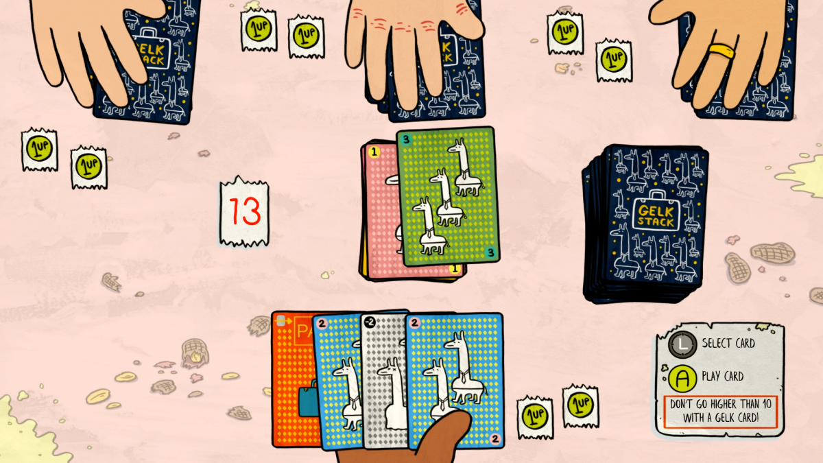 A screenshot of the card game in Welcome To Elk, called Gelk Stack.